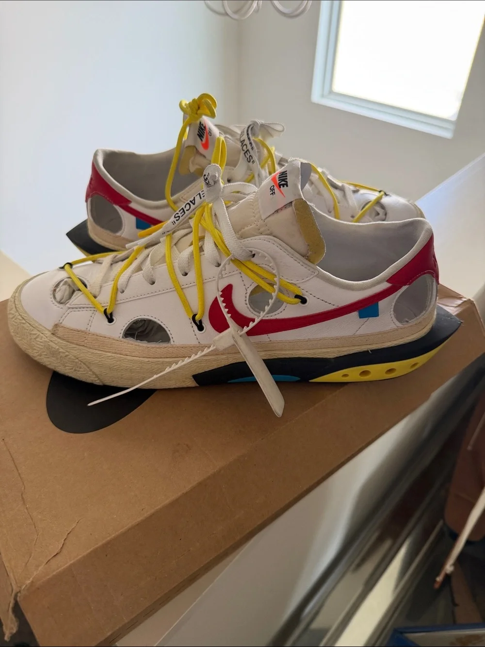 Off White/Nike Blazer Low '77 White Red Yellow Accent Athletic Shoes